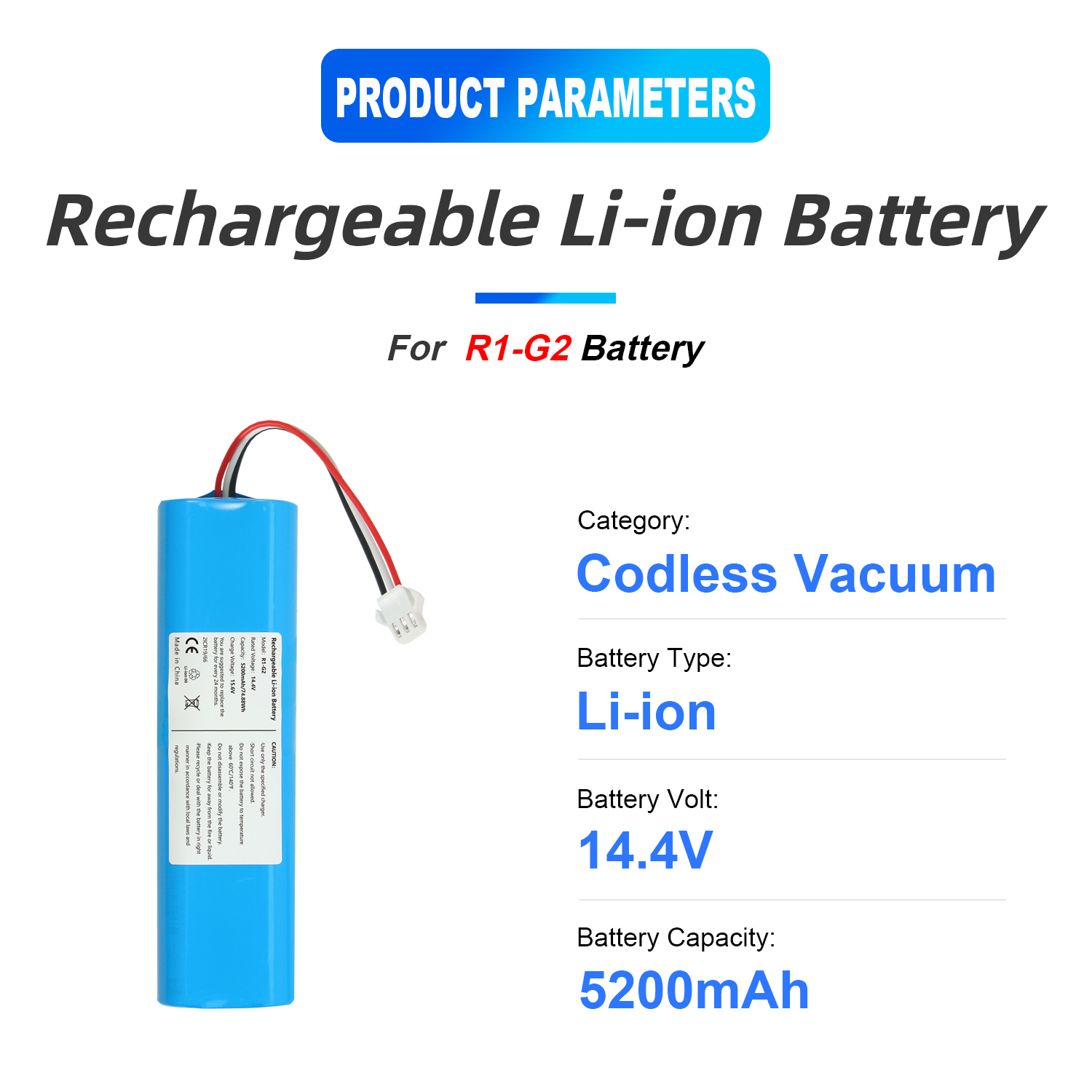 Vacuum Cleaner Sweeper Replacement Sweeper Battery for Lydsto R1 G2 18650 14.4V 5200mAh Sweeper Cleaner Battery