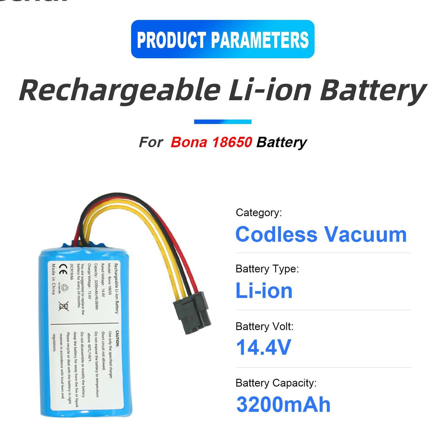 14.4V 3200mAh Battery SWLB for BONA 18650-MF1 Replacement Lithium Ion Battery BL509 Vacuum Cleaner Battery
