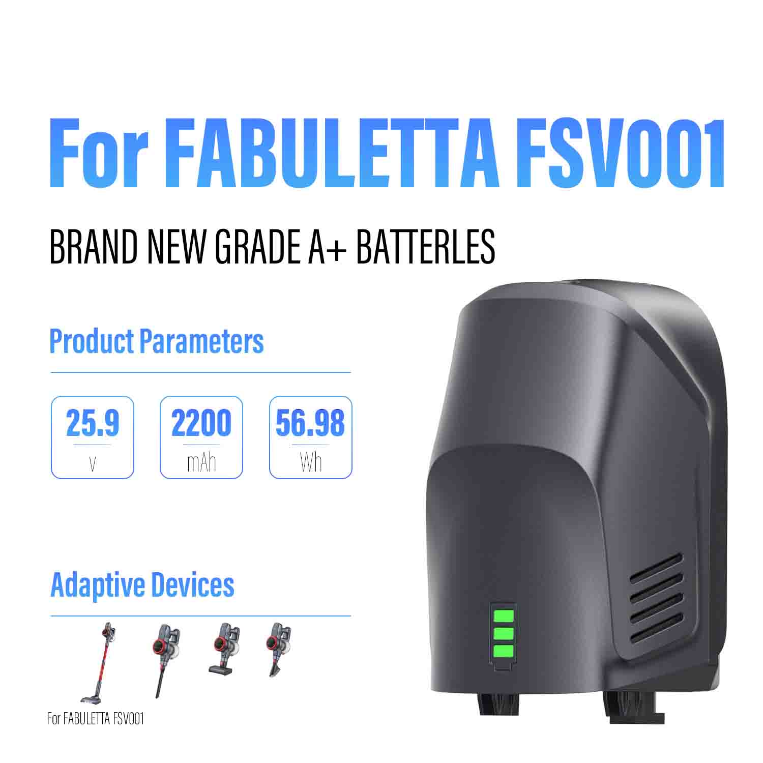 2200 mAh Replacement Lithium Ion Battery FABULETTA Detachable Battery for FSV001 Stick Cordless Vacuum Cleaner Detachable