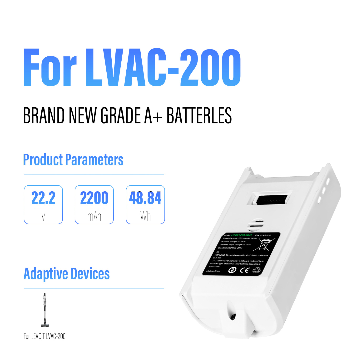 22.2V 2200mAh Replacement Lithium Battery Lsv-V201b-Wus for Levoit Lvac-200 Vacuum Cleaner Battery