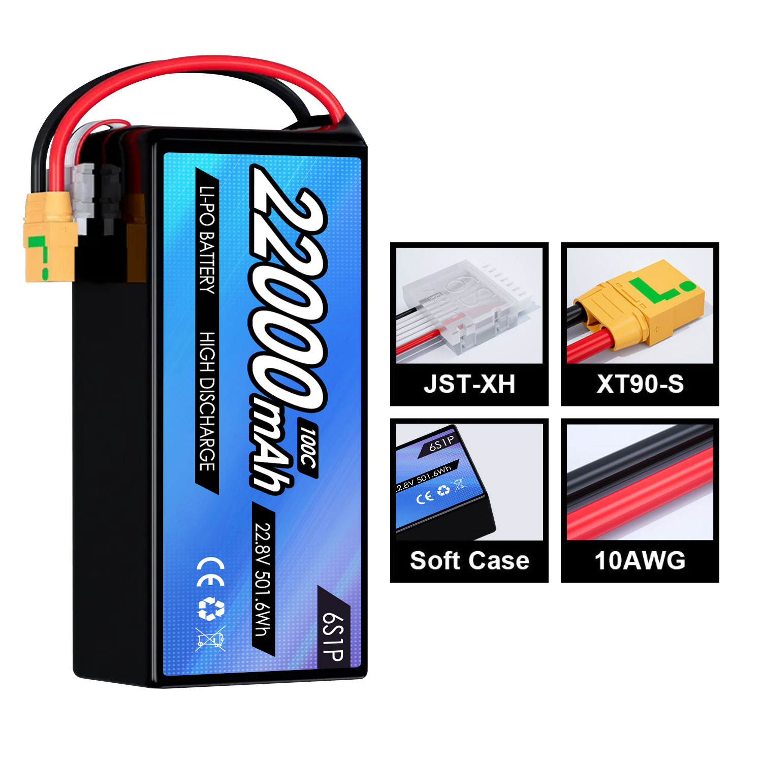 High Capacity 22.8V 22000mAh RC FPV Drone Battery HV 100C 6S Llipo Drone Lithium Battery for FPV UAV Aircraft Extreme Condition