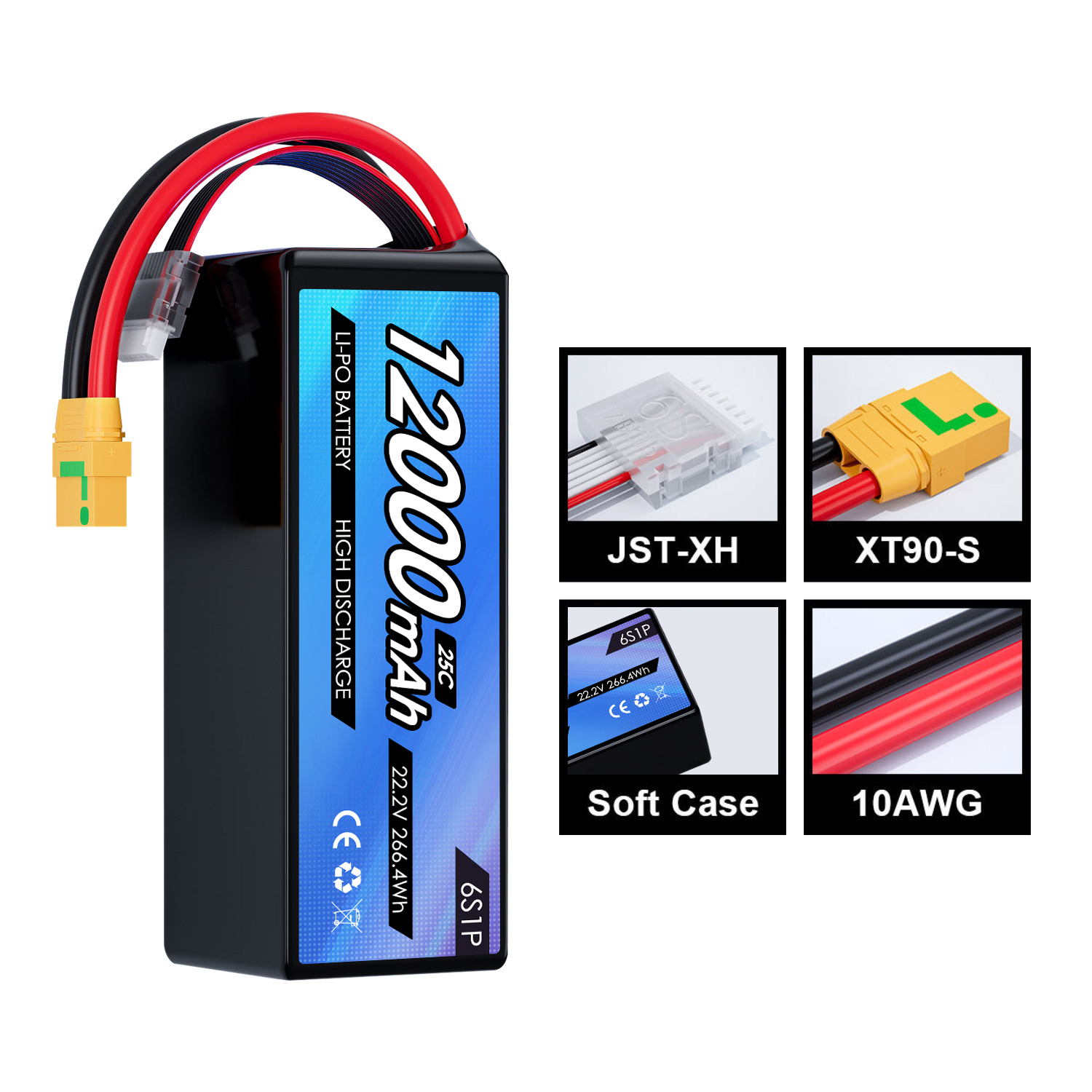 22.2V 12000mah Drone UAV Battery 6S 25C LCO Lithium Polymer Rc Truck Toys Car Toys Battery for Light Weight FPV Multi-axis Drone