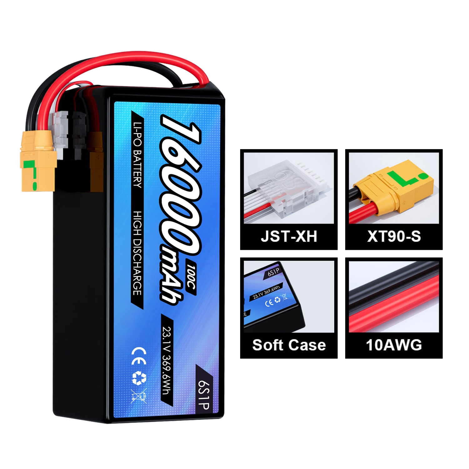 23.1V 16000mAh Rechargeable Li-ion Polymer Battery 6s 100c Xt90-S Industrial Uavs for Fpv Drone Battery