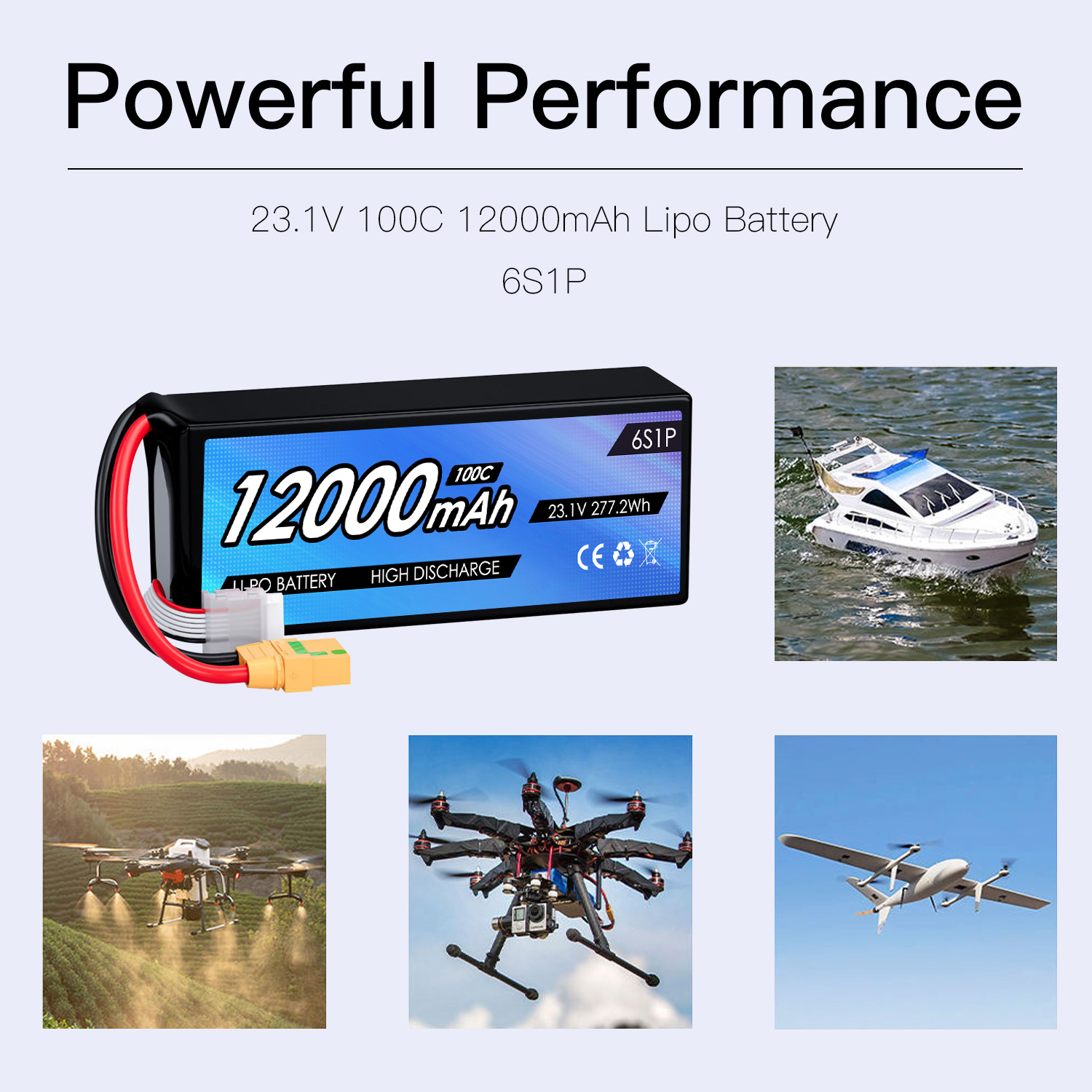 23.1V 12000mAh 7inch X8 Lipo Drone 6s1p Lipo Battery 100c Soft Case Lihv Fpv Batteries for Light Weight Fpv Multi-Axis Drone