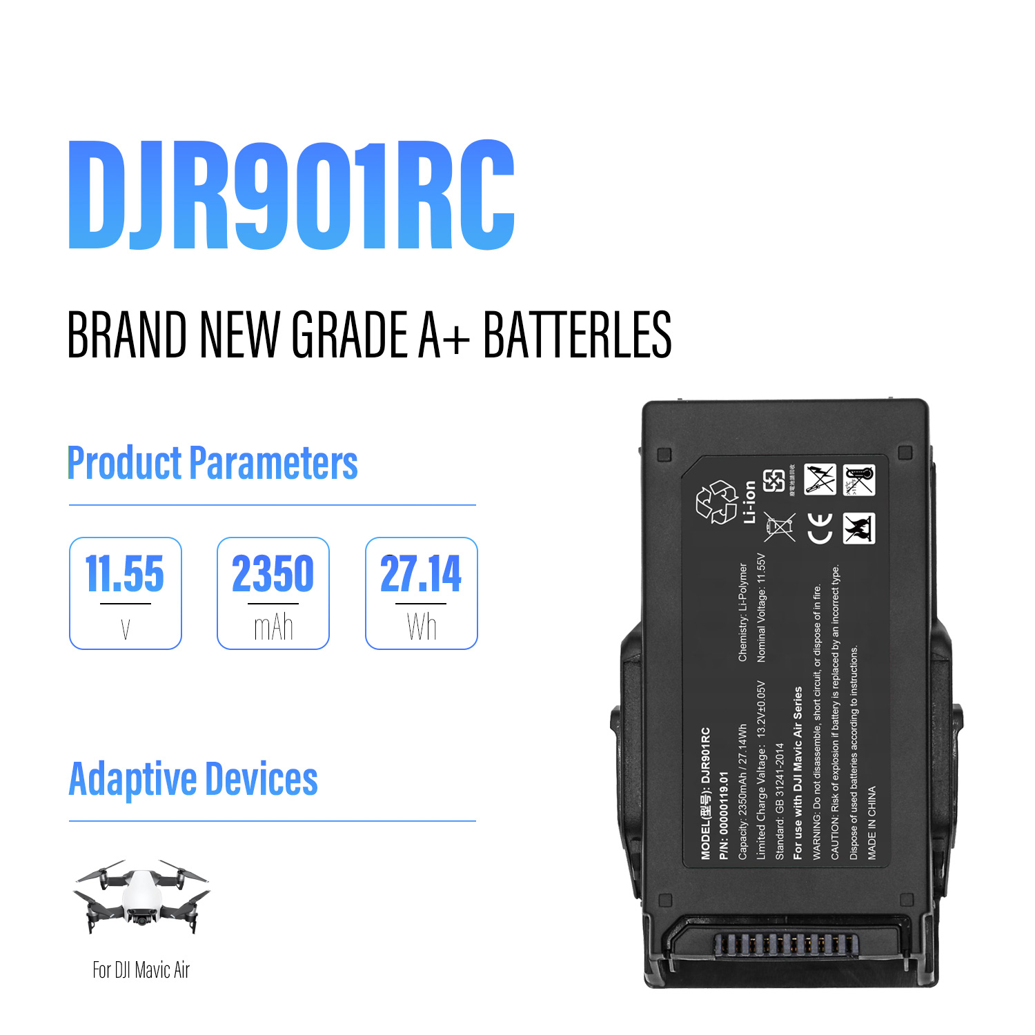 11.55V 2375mAh Lipo Drone Mavic Air Li-Polymer Battery 21Mins Flight Time Intelligent Flight Battery for DJI Mavic Air 1